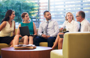 group gathered for a work session