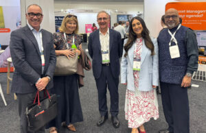 At 2025 Ageing Australia, left to right: Andrew Thorburn, CEO of Hammond Care in Australia, Linda Justin, director, CommonAge in Australia, David Stevens, founder of Standards Wise International, Louise Hanialakis, senior clinical consultant, Standards Wise International and Mansur Dalal.